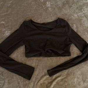 ALO Yoga Black Ribbed Long Sleeve Crop Top